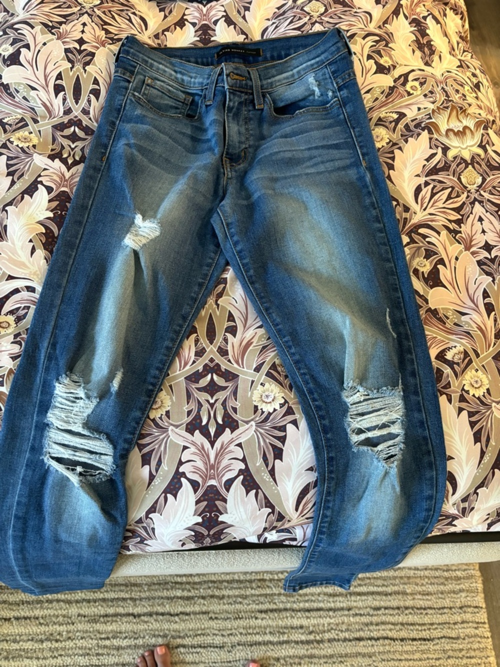 Flying Monkey Distressed Dark Blue Skinny Jeans